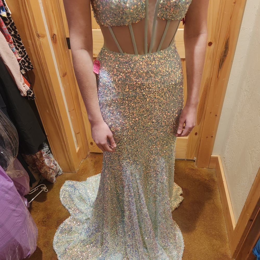 Sparkling Sequin Gown with Sheer Bodice And Corset Back
